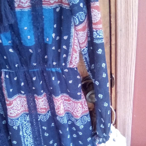 Altar'd State Paisley Navy and Orange Midi Dress - Picture 5 of 6